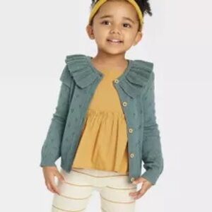 Grayson Collective Teal Girls Ruffle Collar Cardigan Sweater Size 5T